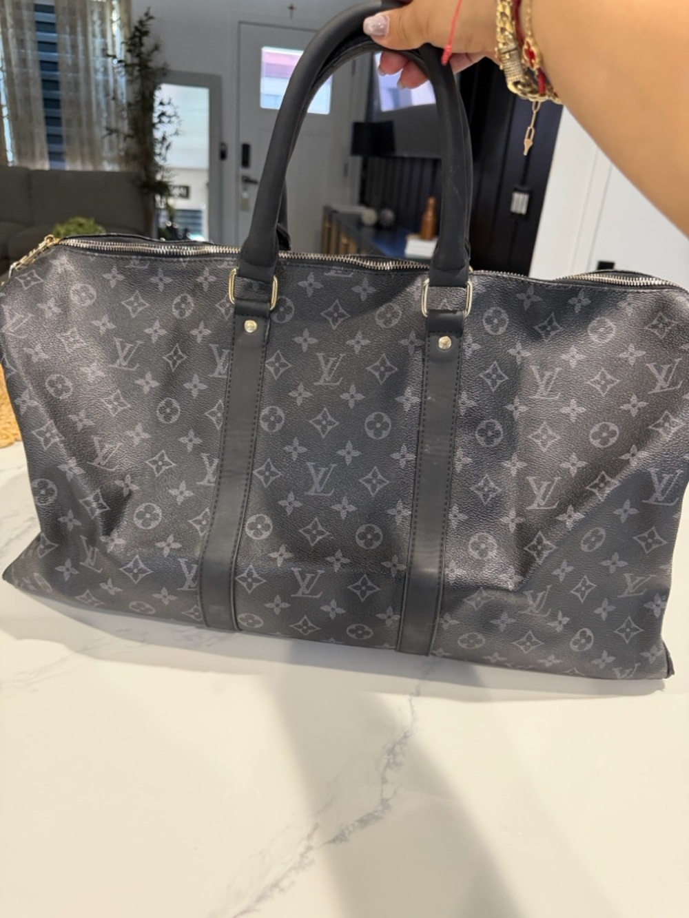 Louis Vuitton Gray Monogram Keepall Style Travel Bag